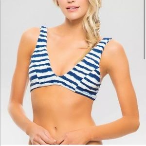 * Tori Praver Indigo Stripe Bralette Bikini XS